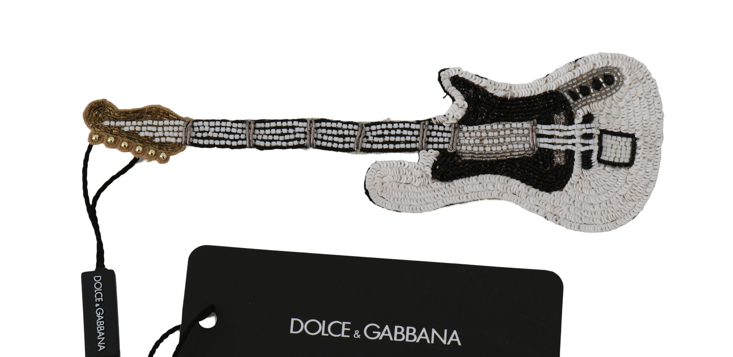 Dolce & Gabbana Gold Brass Beaded Guitar Pin Accessory Brooch -   -  Dolce & Gabbana.