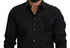 Dolce & Gabbana Black Roses Slim Fit Cotton Shirt -   -  Dolce & Gabbana.