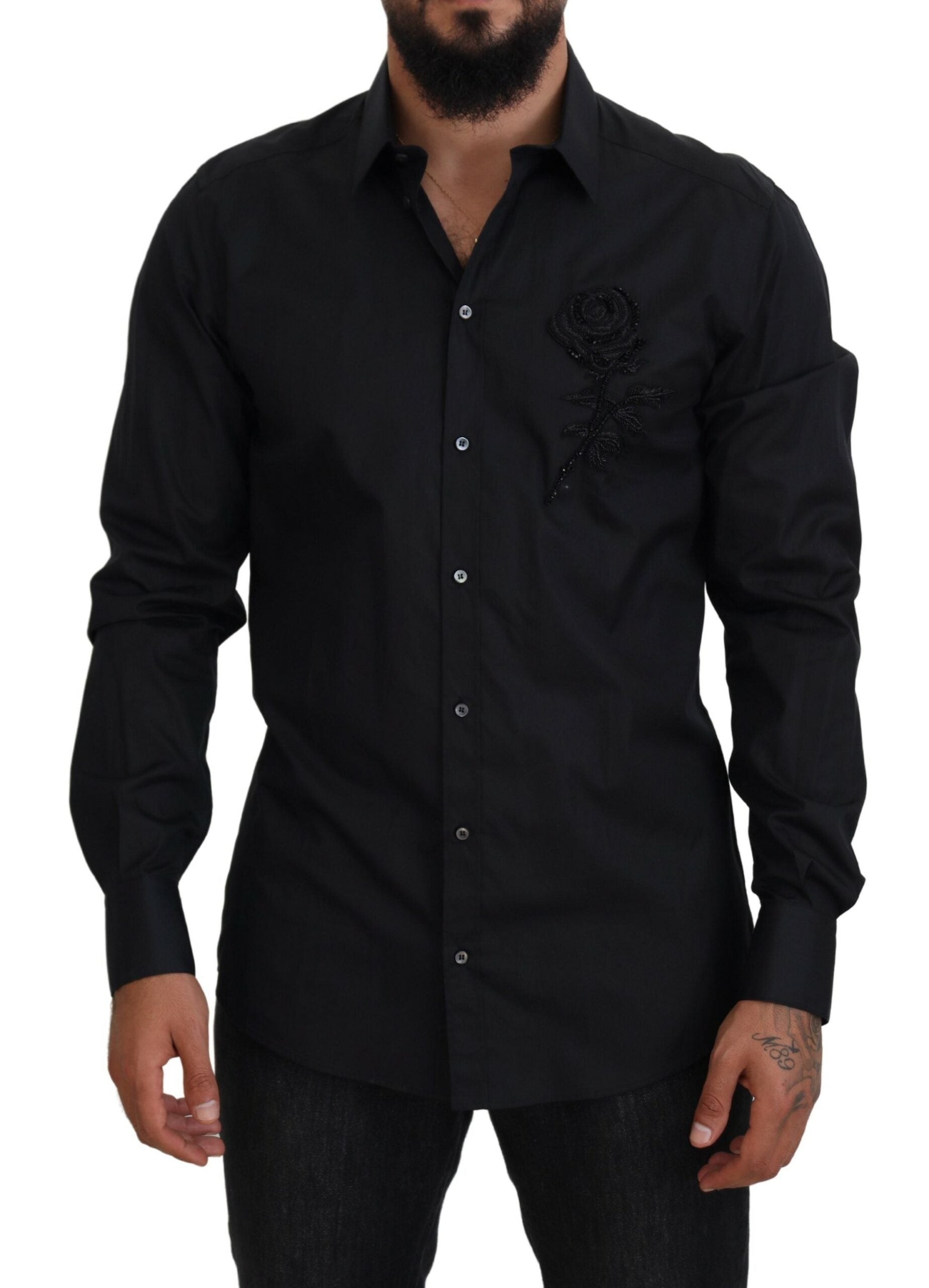 Dolce & Gabbana Black Roses Slim Fit Cotton Shirt -   -  Dolce & Gabbana.