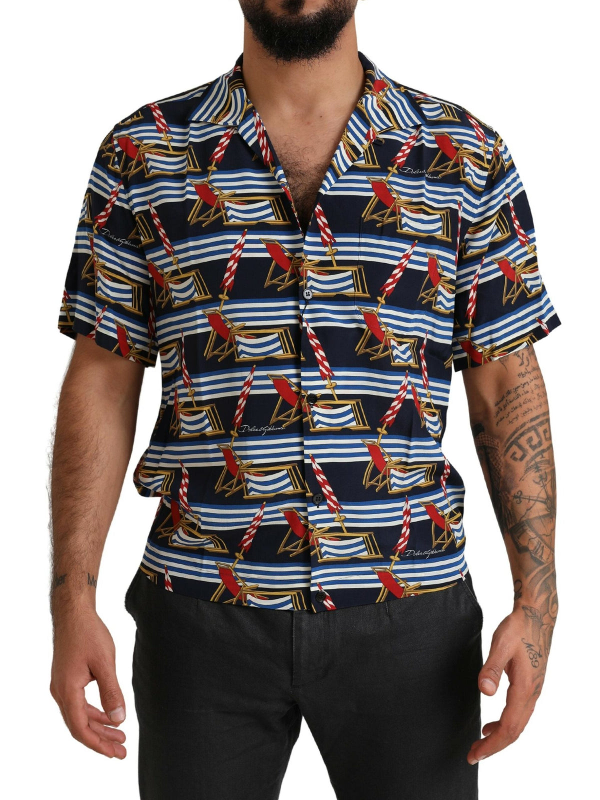 Dolce & Gabbana Multicolor Beach Chair Short Sleeves Shirt -   -  Dolce & Gabbana.