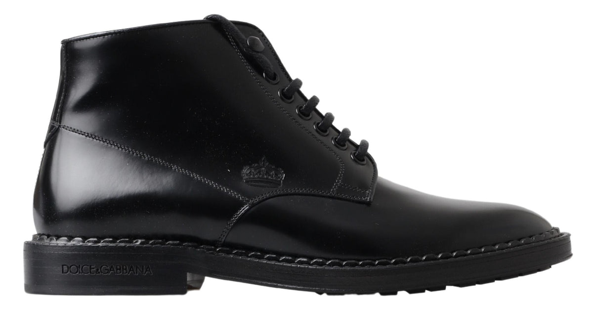 Dolce & Gabbana Black Leather Men Short Boots Lace Up Shoes -   -  Dolce & Gabbana.