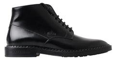 Dolce & Gabbana Black Leather Men Short Boots Lace Up Shoes -   -  Dolce & Gabbana.