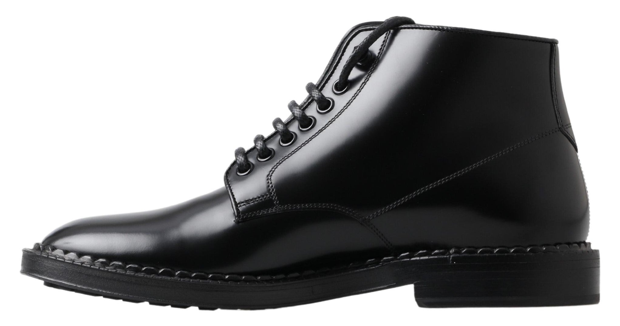 Dolce & Gabbana Black Leather Men Short Boots Lace Up Shoes -   -  Dolce & Gabbana. Dolce & Gabbana Black Leather Men Short Boots Lace Up Shoes -   -  Dolce & Gabbana.