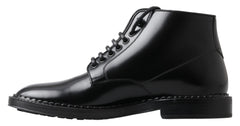 Dolce & Gabbana Black Leather Men Short Boots Lace Up Shoes -   -  Dolce & Gabbana.