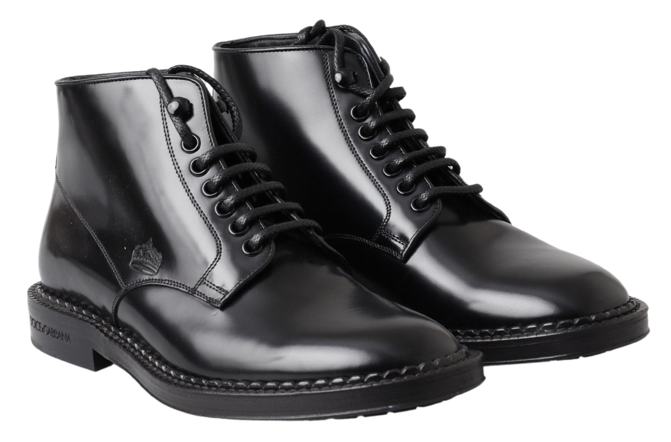 Dolce & Gabbana Black Leather Men Short Boots Lace Up Shoes -   -  Dolce & Gabbana. Dolce & Gabbana Black Leather Men Short Boots Lace Up Shoes -   -  Dolce & Gabbana.