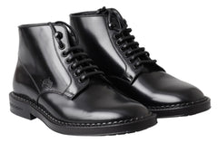 Dolce & Gabbana Black Leather Men Short Boots Lace Up Shoes -   -  Dolce & Gabbana.