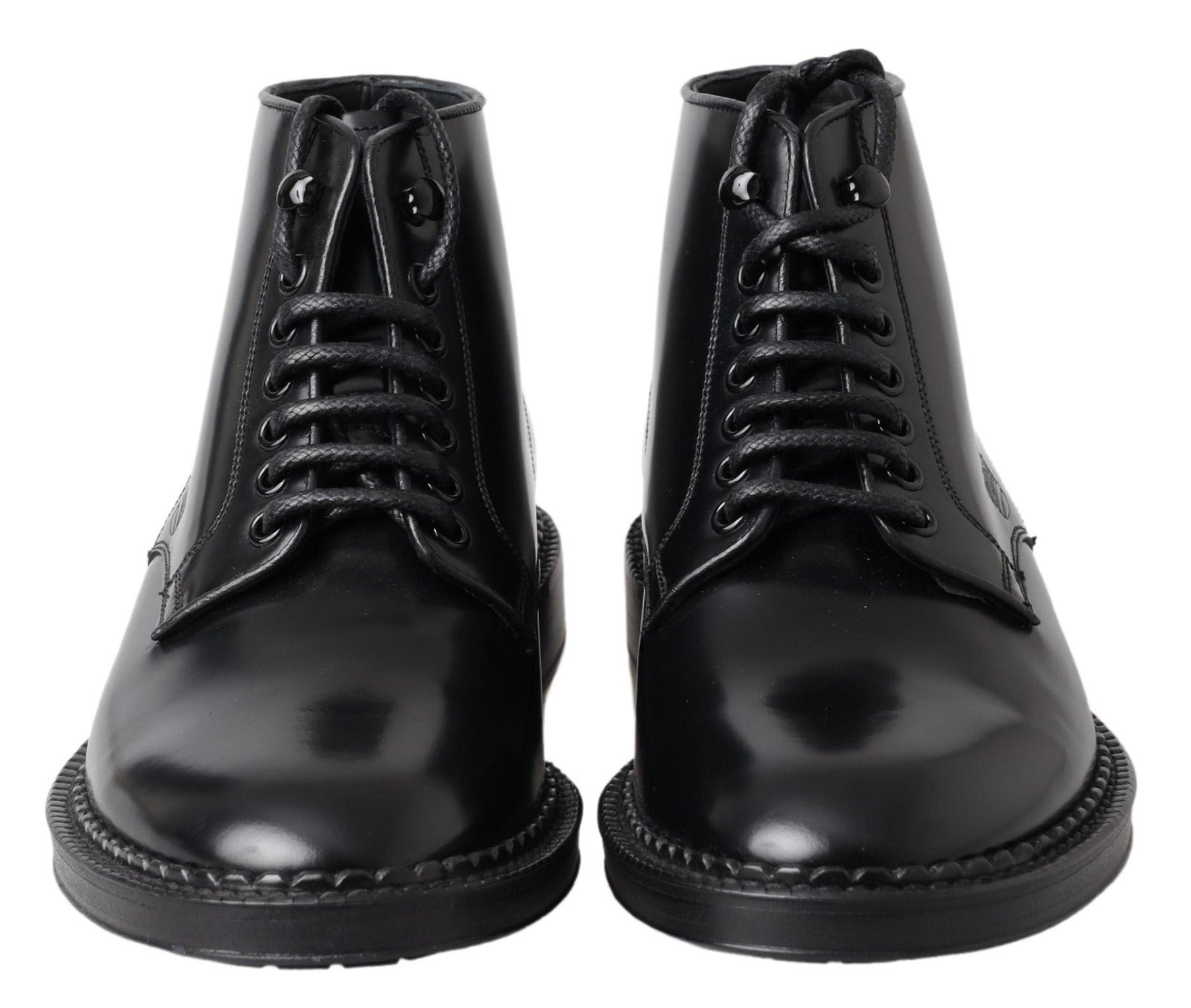 Dolce & Gabbana Black Leather Men Short Boots Lace Up Shoes -   -  Dolce & Gabbana. Dolce & Gabbana Black Leather Men Short Boots Lace Up Shoes -   -  Dolce & Gabbana.