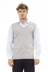 Alpha Studio Gray Viscose Men Jacket -  Vests for Men Suits -  Alpha Studio.