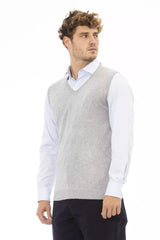 Alpha Studio Gray Viscose Men Jacket -  Vests for Men Suits -  Alpha Studio.
