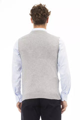 Alpha Studio Gray Viscose Men Jacket -  Vests for Men Suits -  Alpha Studio.