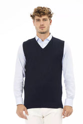 Alpha Studio Blue Viscose Men Jacket -  Vests for Men Suits -  Alpha Studio.