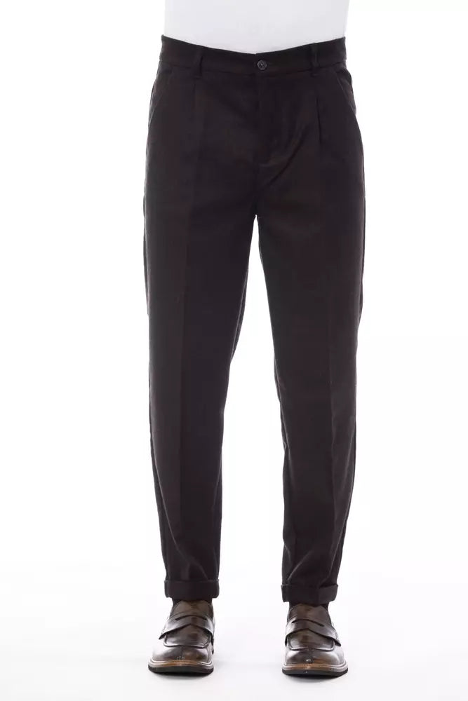 Alpha Studio Brown Wool Men Pant -   -  Alpha Studio.