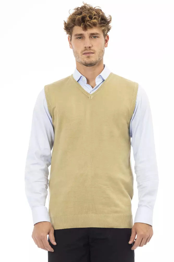 Alpha Studio Beige Viscose Men Jacket - Vests for Men Suits - Alpha Studio.