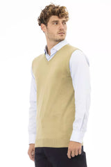 Alpha Studio Beige Viscose Men Jacket - Vests for Men Suits - Alpha Studio.