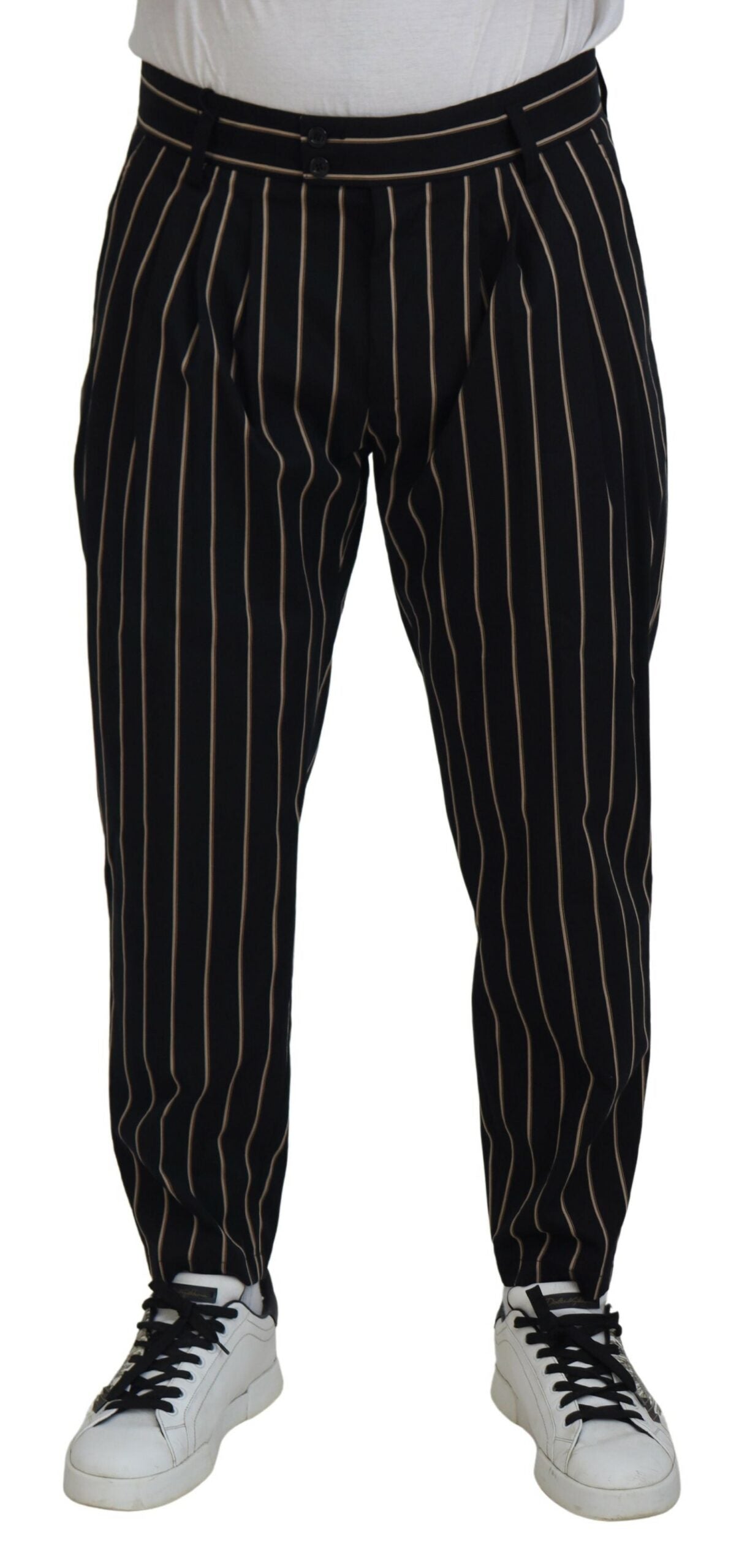 Dolce & Gabbana Black Beige Striped Cotton Stretch Pants -   -  Dolce & Gabbana.