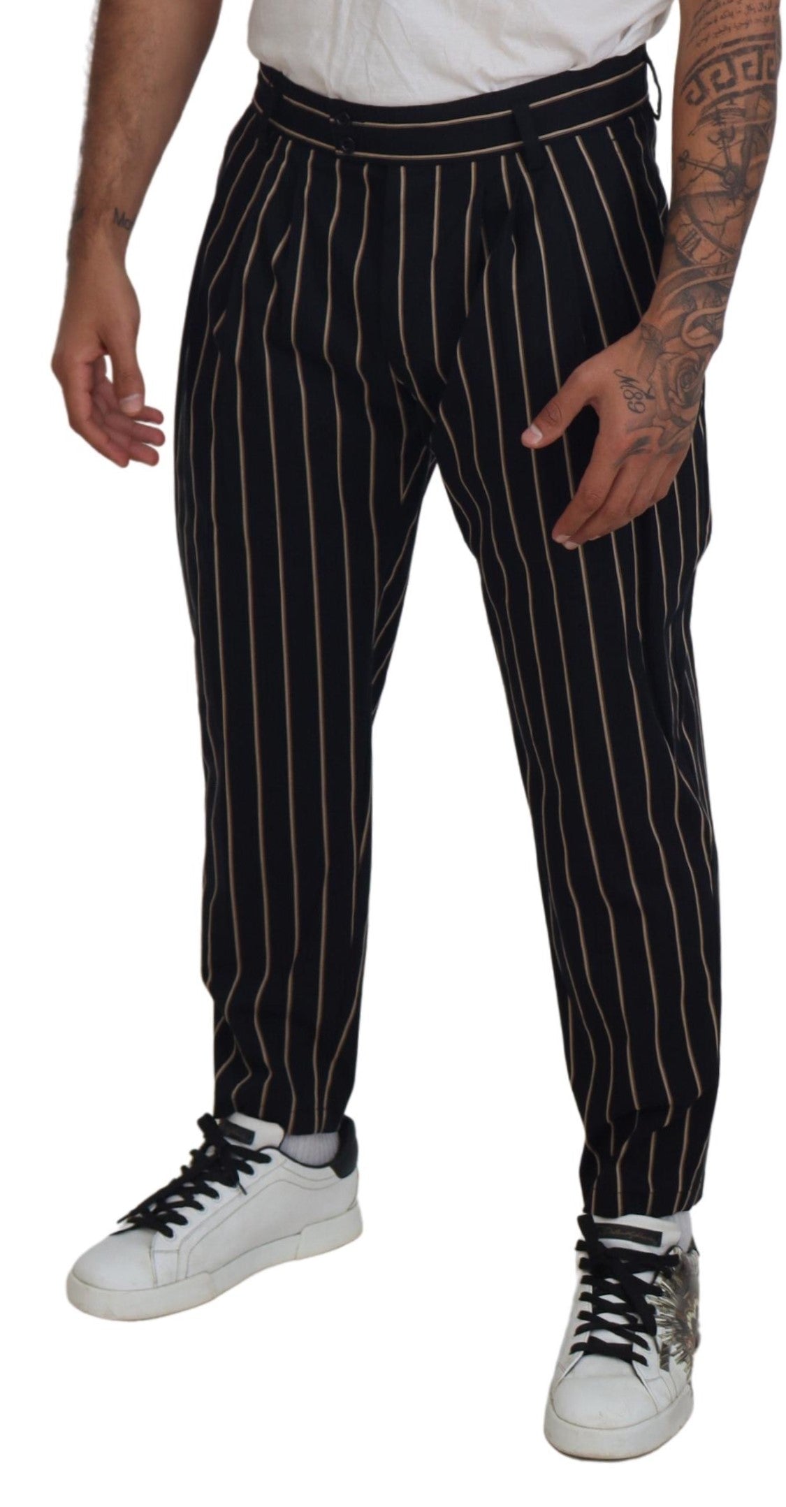 Dolce & Gabbana Black Beige Striped Cotton Stretch Pants -   -  Dolce & Gabbana. Dolce & Gabbana Black Beige Striped Cotton Stretch Pants -   -  Dolce & Gabbana.