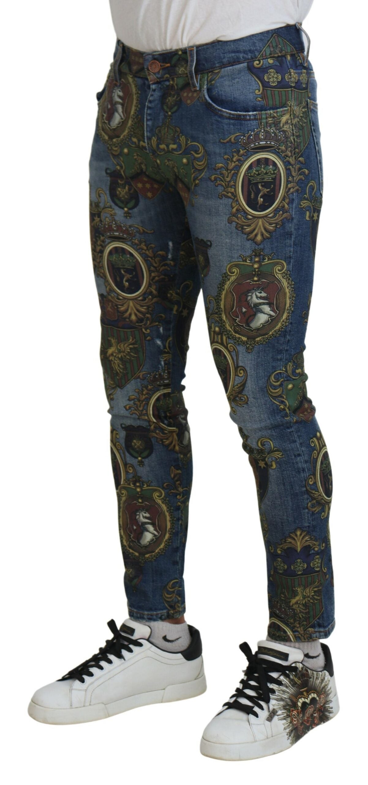 Dolce & Gabbana Blue Medal Print Slim Fit Cotton Jeans -   -  Dolce & Gabbana. Dolce & Gabbana Blue Medal Print Slim Fit Cotton Jeans -   -  Dolce & Gabbana.