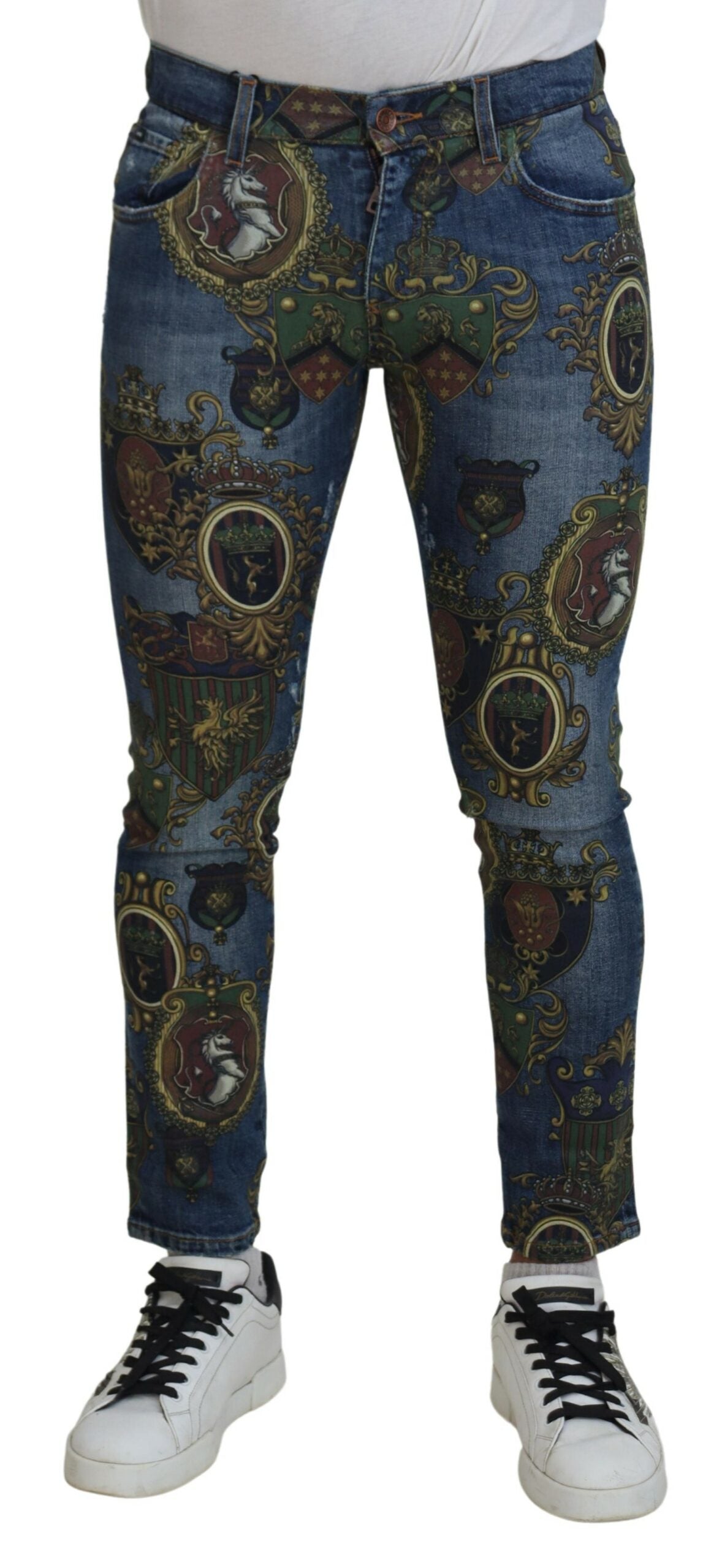 Dolce & Gabbana Blue Medal Print Slim Fit Cotton Jeans -   -  Dolce & Gabbana.