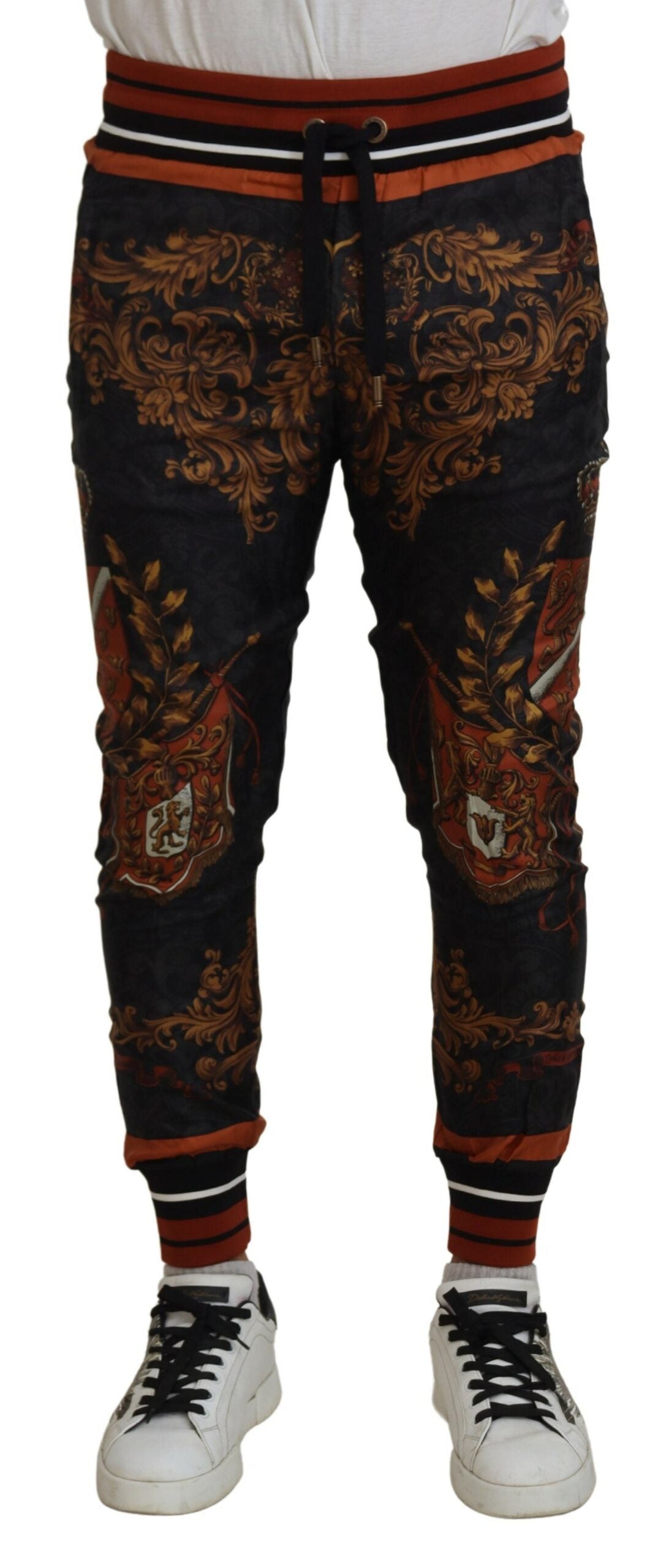 Dolce & Gabbana Gray Silk Baroque Crown Trousers Sport Pants -   -  Dolce & Gabbana.