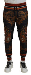 Dolce & Gabbana Gray Silk Baroque Crown Trousers Sport Pants -   -  Dolce & Gabbana.
