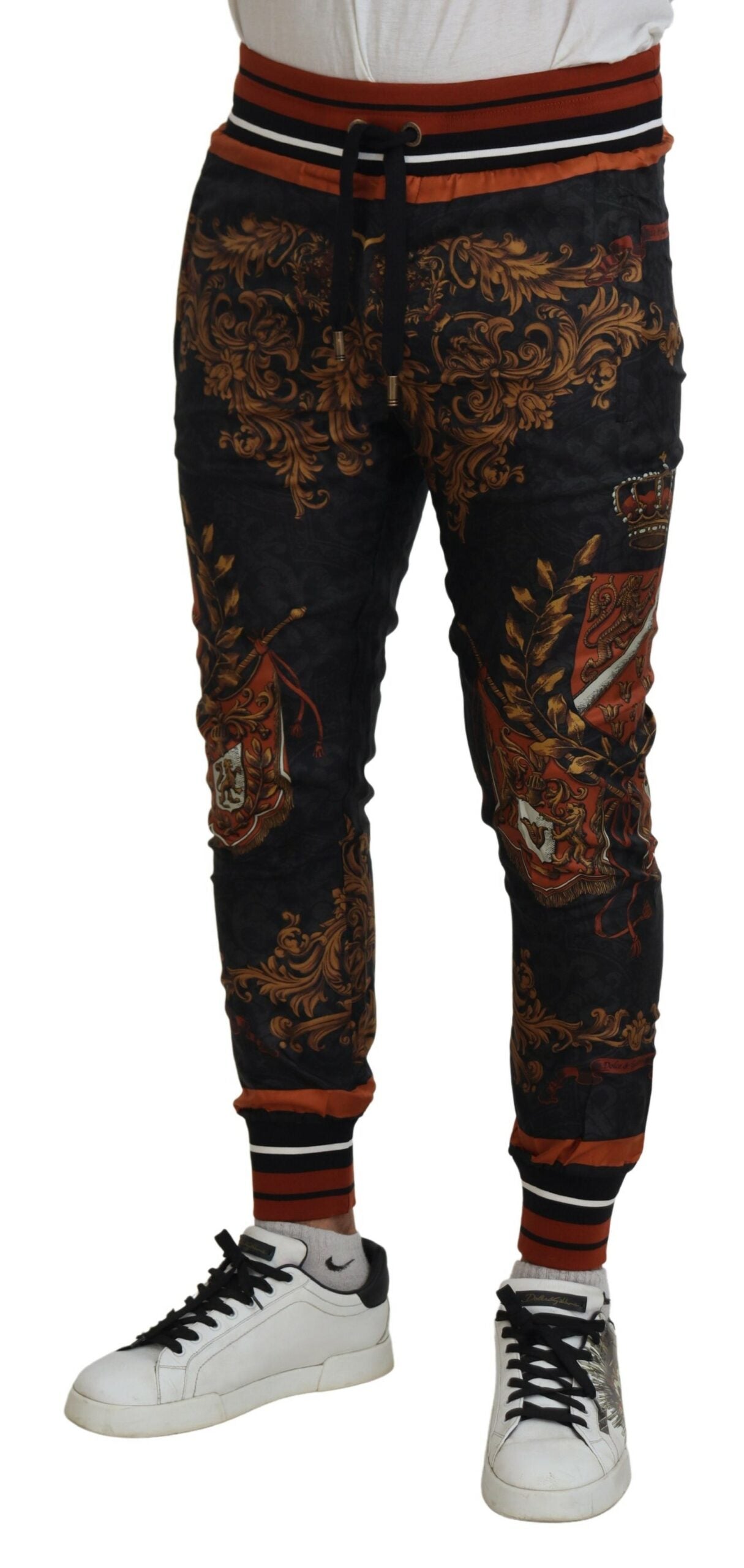 Dolce & Gabbana Gray Silk Baroque Crown Trousers Sport Pants -   -  Dolce & Gabbana. Dolce & Gabbana Gray Silk Baroque Crown Trousers Sport Pants -   -  Dolce & Gabbana.