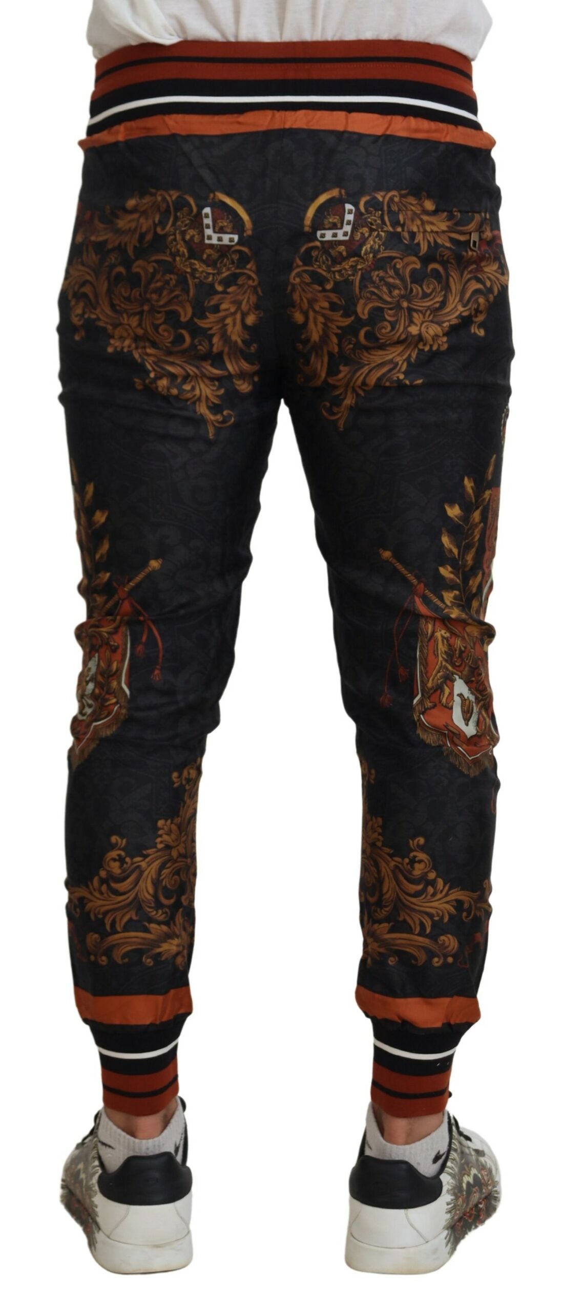 Dolce & Gabbana Gray Silk Baroque Crown Trousers Sport Pants -   -  Dolce & Gabbana. Dolce & Gabbana Gray Silk Baroque Crown Trousers Sport Pants -   -  Dolce & Gabbana.