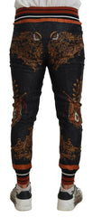 Dolce & Gabbana Gray Silk Baroque Crown Trousers Sport Pants -   -  Dolce & Gabbana.