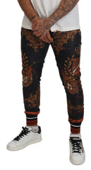 Dolce & Gabbana Gray Silk Baroque Crown Trousers Sport Pants -   -  Dolce & Gabbana.