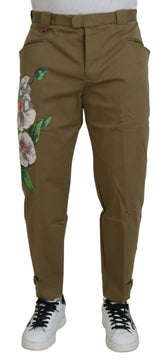Dolce & Gabbana Beige Cotton Stretch Floral Chinos Pants -   -  Dolce & Gabbana.