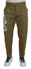 Dolce & Gabbana Beige Cotton Stretch Floral Chinos Pants -   -  Dolce & Gabbana.
