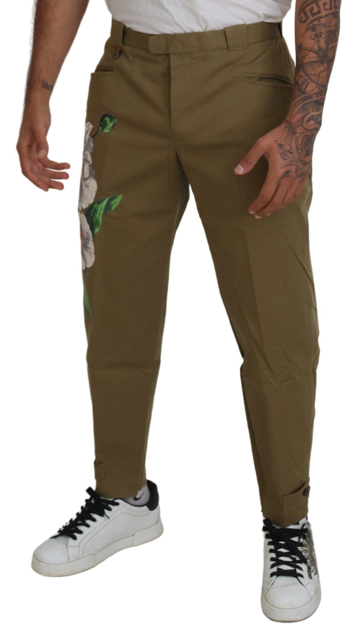 Dolce & Gabbana Beige Cotton Stretch Floral Chinos Pants -   -  Dolce & Gabbana. Dolce & Gabbana Beige Cotton Stretch Floral Chinos Pants -   -  Dolce & Gabbana.