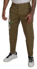 Dolce & Gabbana Beige Cotton Stretch Floral Chinos Pants -   -  Dolce & Gabbana.