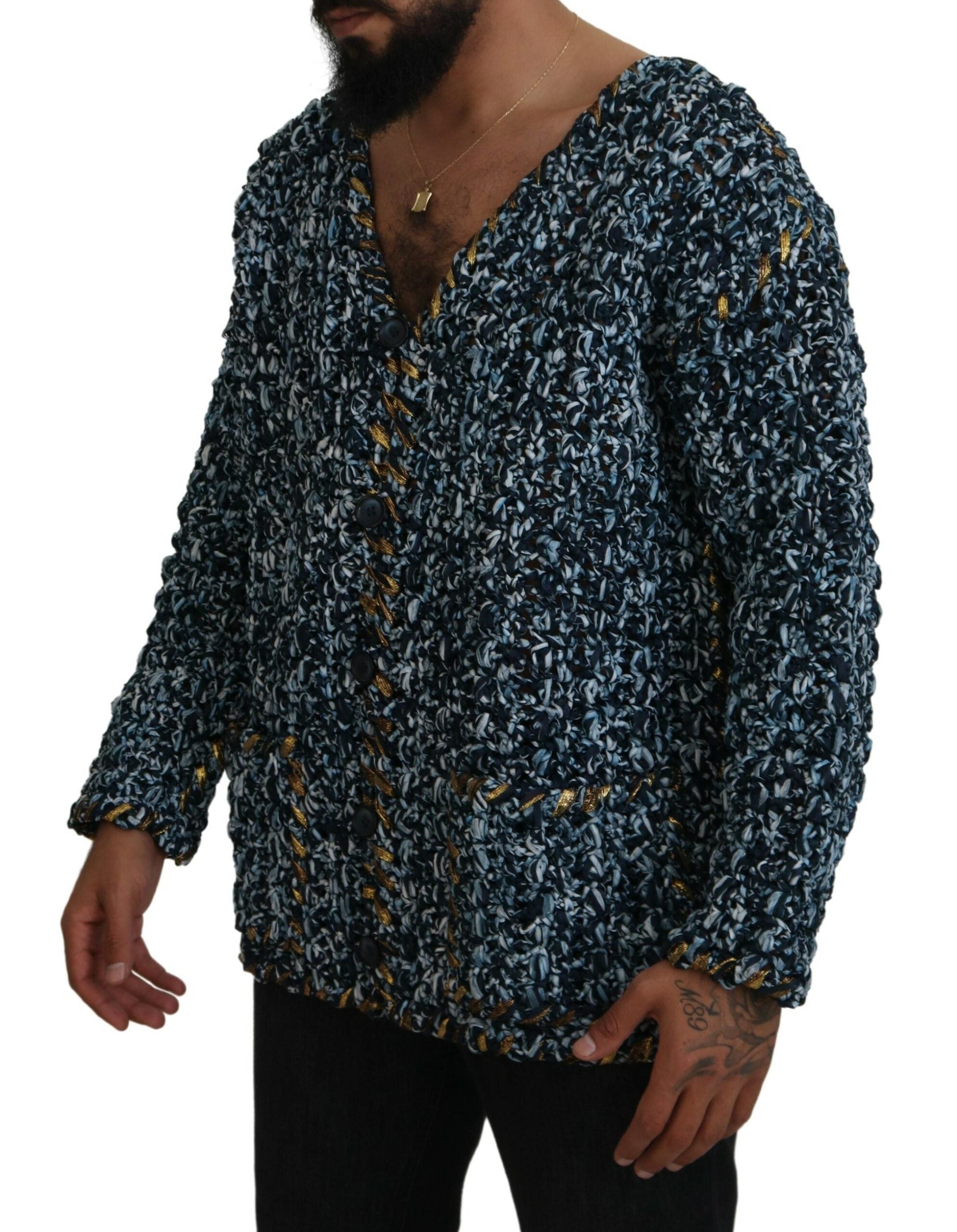 Dolce & Gabbana Blue Button Cardigan Fatto A Mano Sweater -   -  Dolce & Gabbana. Dolce & Gabbana Blue Button Cardigan Fatto A Mano Sweater -   -  Dolce & Gabbana.