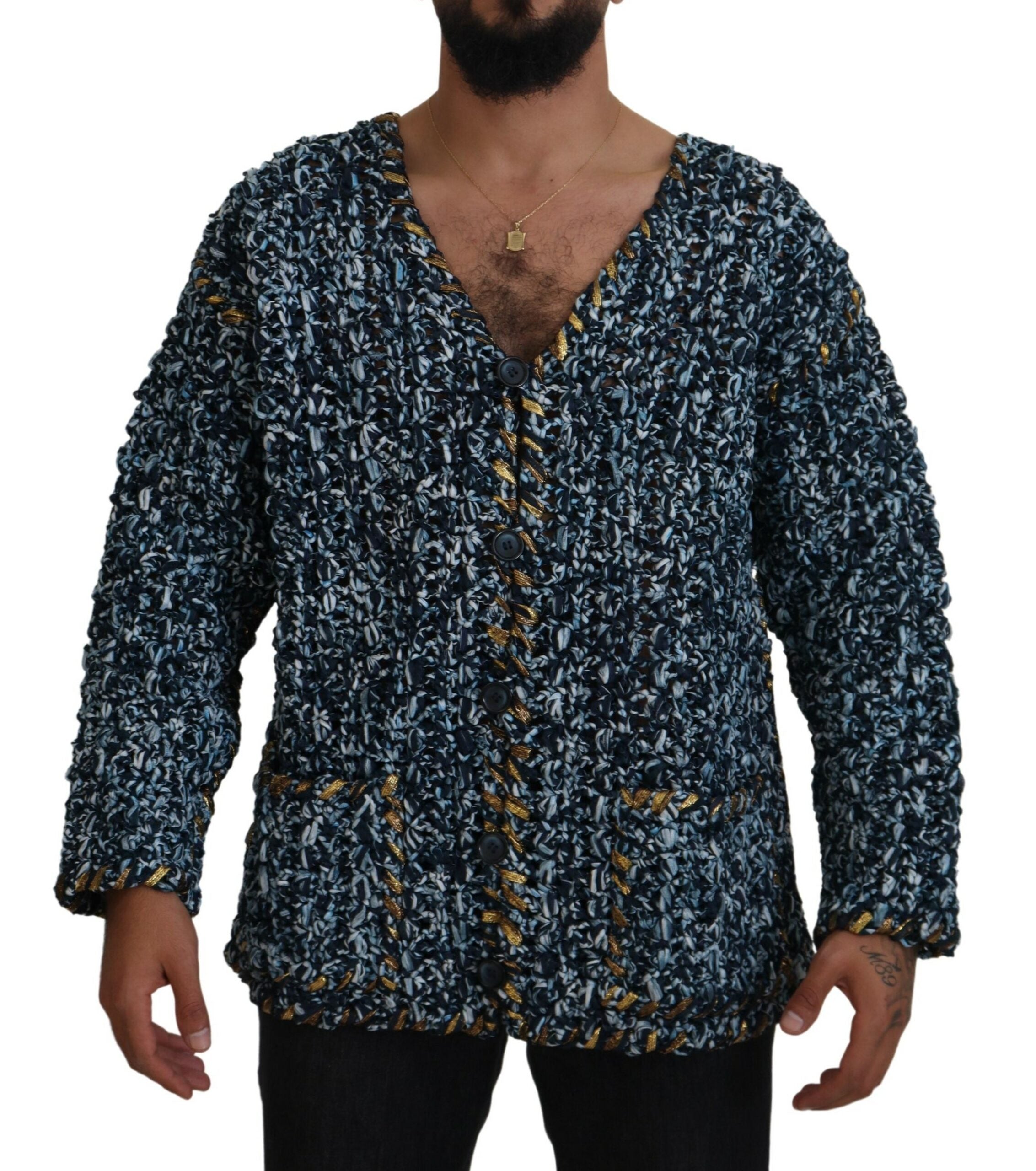 Dolce & Gabbana Blue Button Cardigan Fatto A Mano Sweater -   -  Dolce & Gabbana.