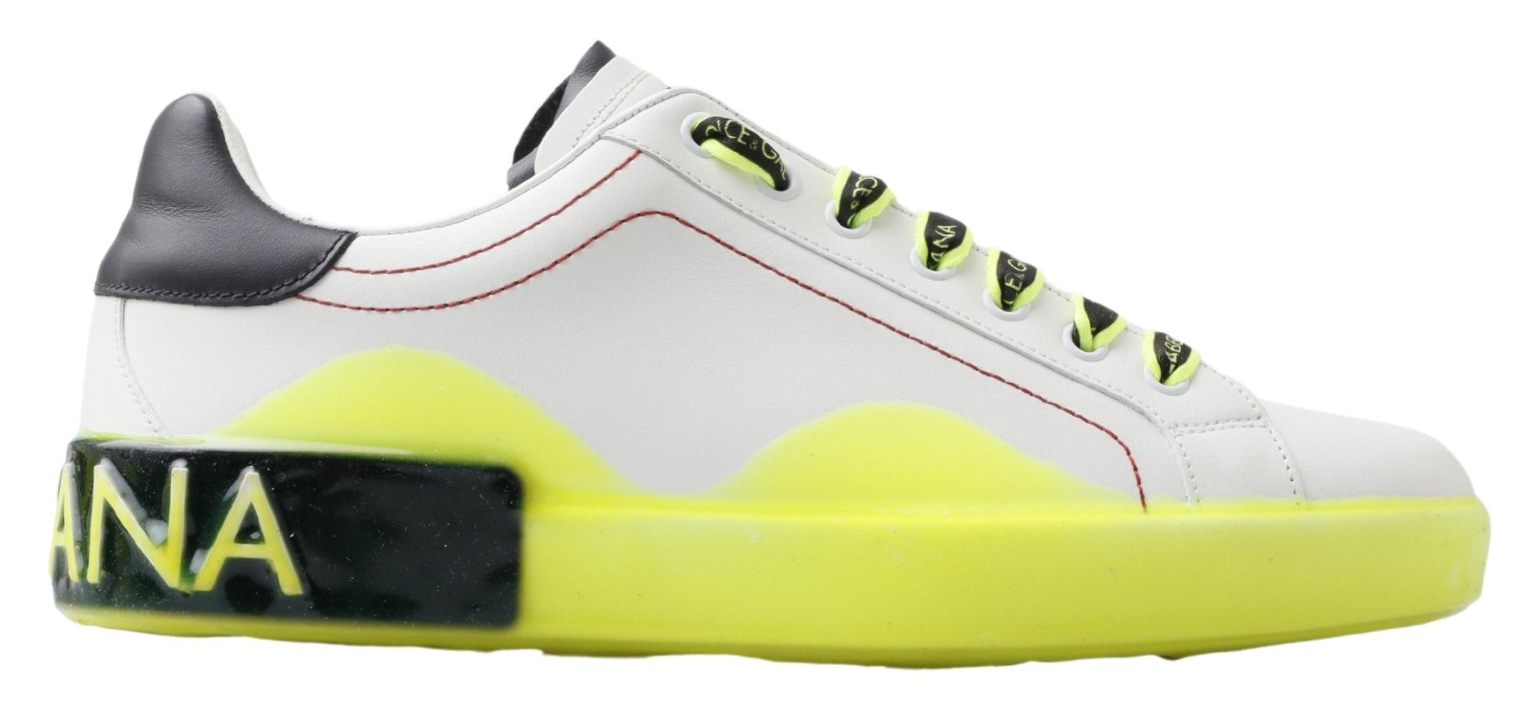 Dolce & Gabbana White Yellow Portofino Leather Sneakers Shoes -   -  Dolce & Gabbana.