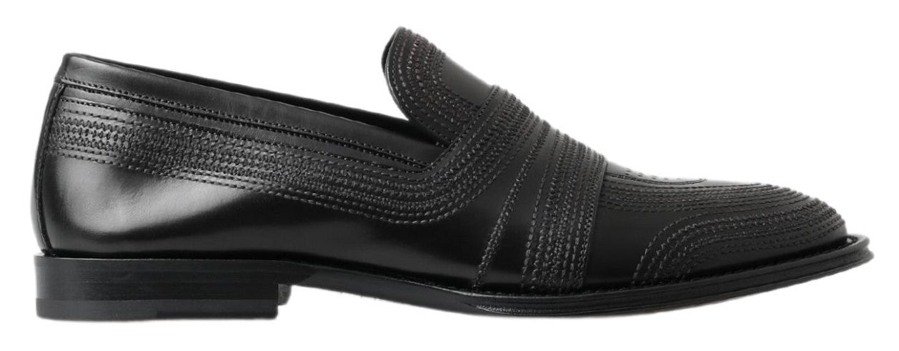 Dolce & Gabbana Black Leather Slipper Loafers Stitched Shoes -   -  Dolce & Gabbana.