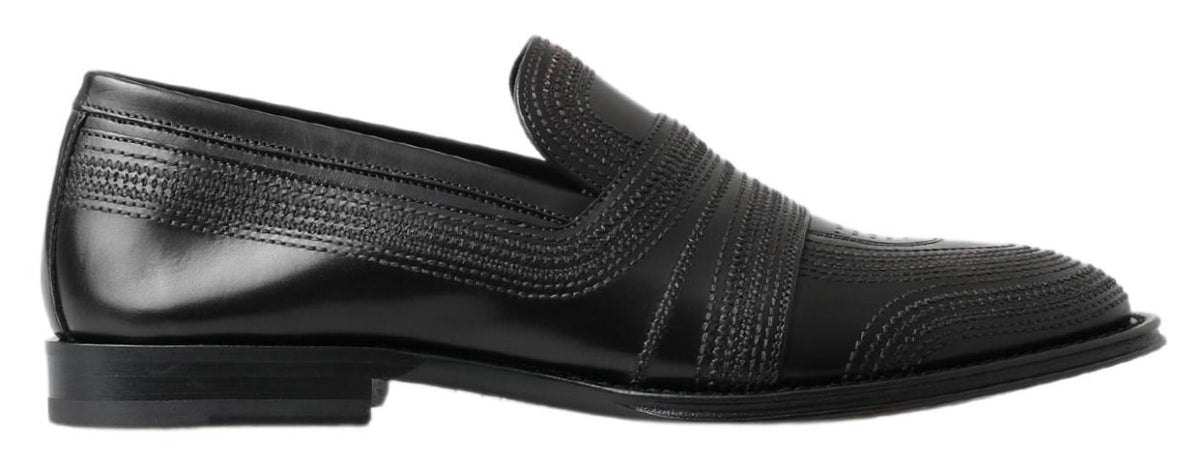 Dolce & Gabbana Black Leather Slipper Loafers Stitched Shoes -   -  Dolce & Gabbana.