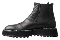 Dolce & Gabbana Black Leather Slip on Stretch Boots -   -  Dolce & Gabbana.