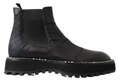 Dolce & Gabbana Black Leather Slip on Stretch Boots -   -  Dolce & Gabbana.