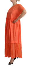Twinset Coral Cotton Blend Short Sleeves Maxi Shift Dress -   -  Twinset.