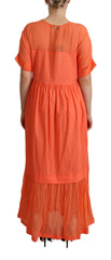 Twinset Coral Cotton Blend Short Sleeves Maxi Shift Dress -   -  Twinset.