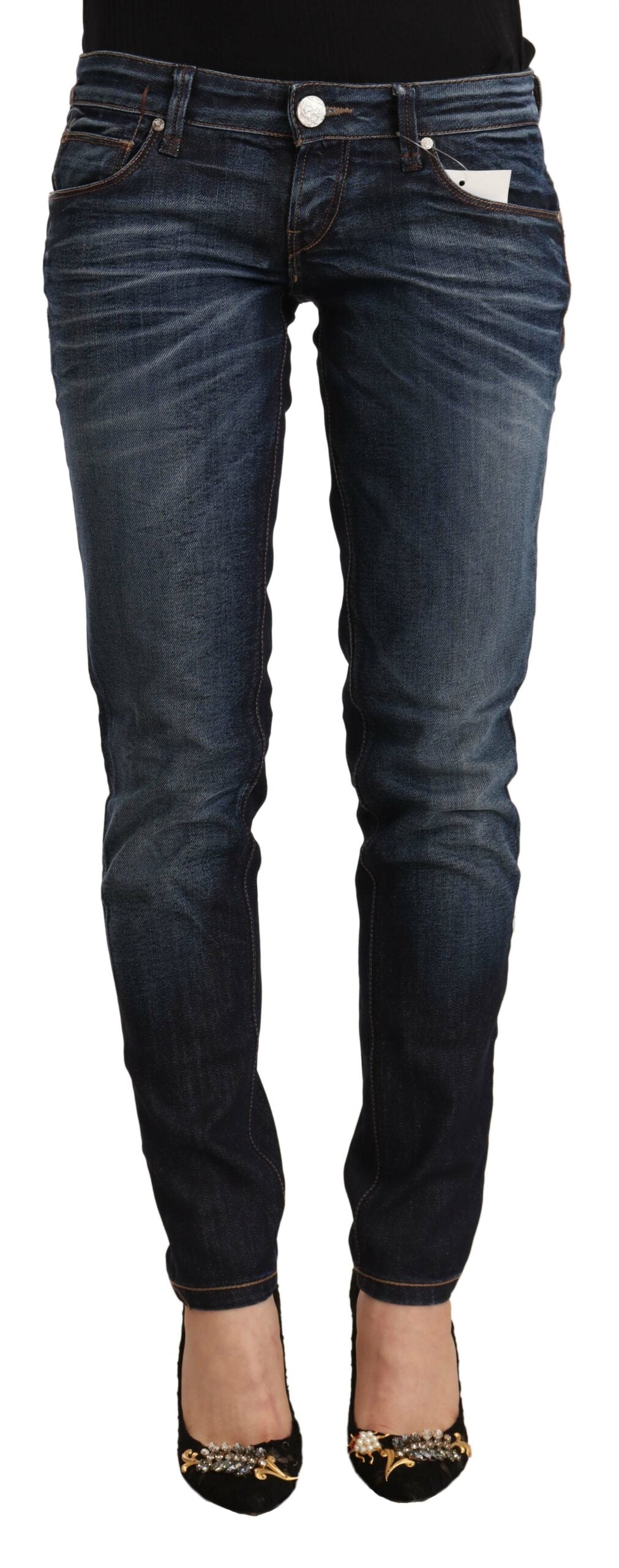 Acht Blue Washed Cotton Low Waist Skinny Denim Jeans -   -  Acht.