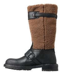 Dolce & Gabbana Black Leather Brown Shearling Boots -   -  Dolce & Gabbana.