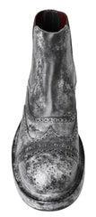 Dolce & Gabbana Black Gray Leather Ankle Boots -   -  Dolce & Gabbana.