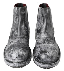 Dolce & Gabbana Black Gray Leather Ankle Boots -   -  Dolce & Gabbana.