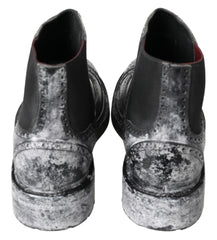 Dolce & Gabbana Black Gray Leather Ankle Boots -   -  Dolce & Gabbana.