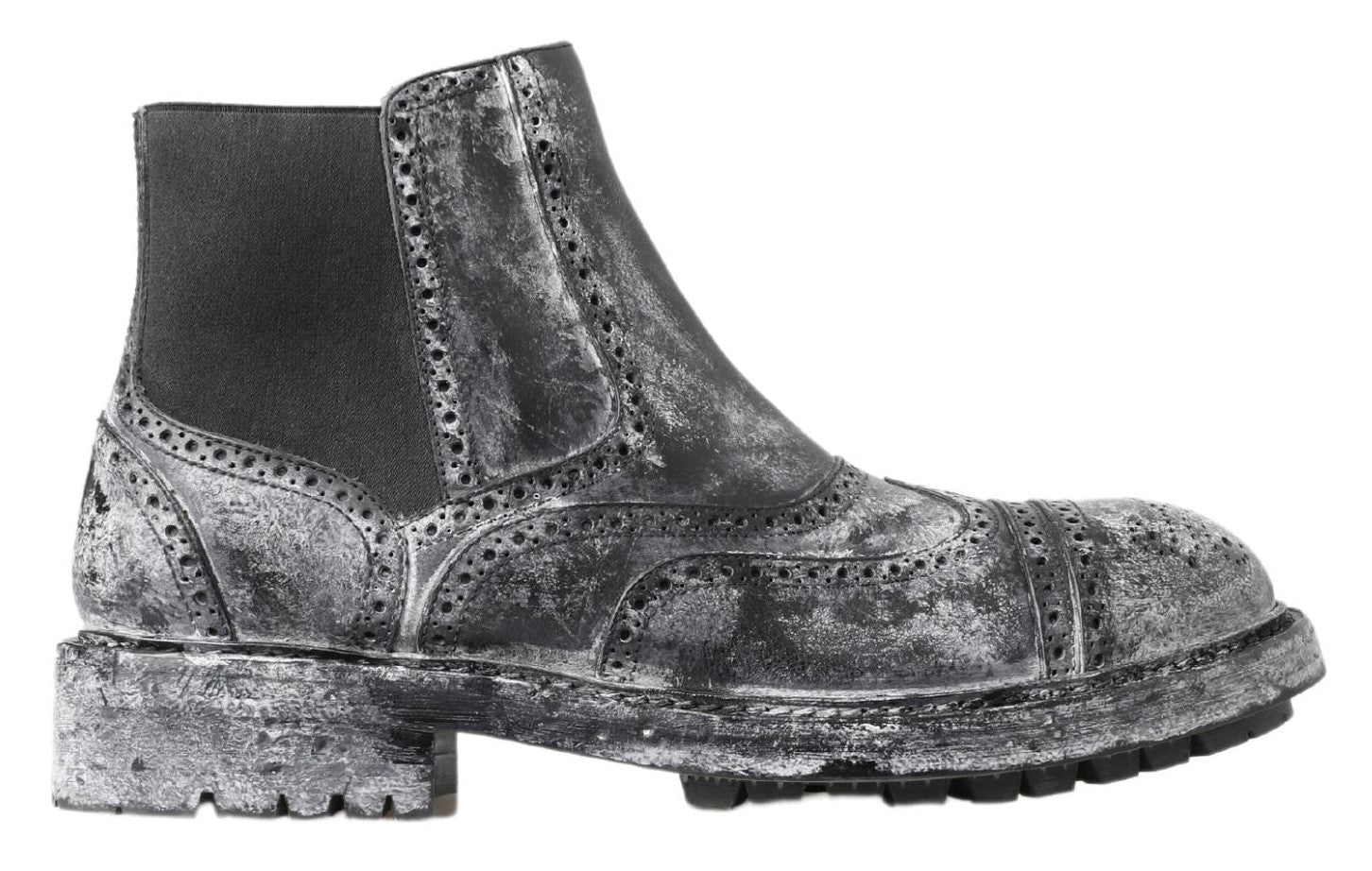 Dolce & Gabbana Black Gray Leather Ankle Boots -   -  Dolce & Gabbana.