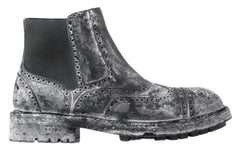 Dolce & Gabbana Black Gray Leather Ankle Boots -   -  Dolce & Gabbana.