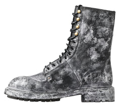Dolce & Gabbana Black Gray Leather Mid Calf Boots Shoes -   -  Dolce & Gabbana.
