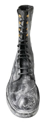 Dolce & Gabbana Black Gray Leather Mid Calf Boots Shoes -   -  Dolce & Gabbana.